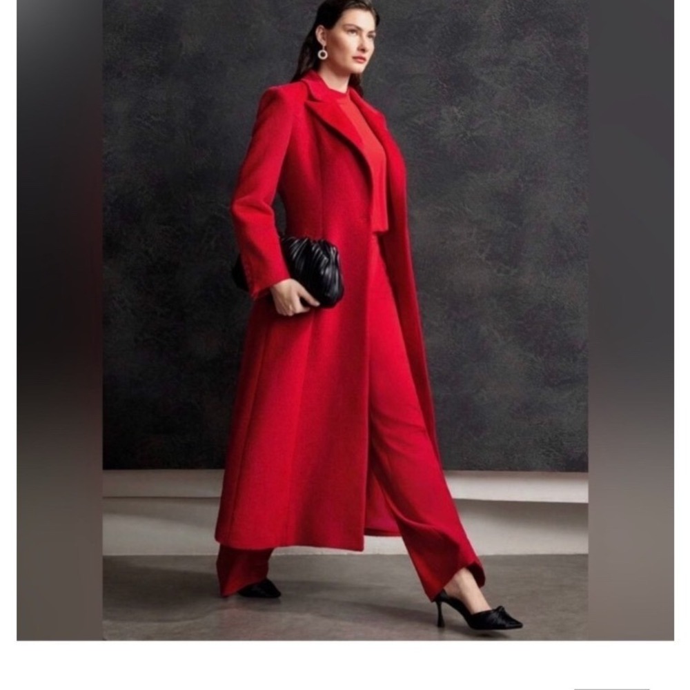 MOTF Premium‎ Red Wool Blend Maxi Coat Longline Single Button Tailored Jacket M